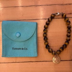 RARE- Tiffany & Co 18k yellow gold - Round Tag Tiger Eye quartz Bead bracket.